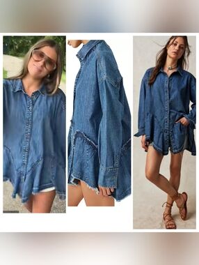 We The Free Freya Denim Shirt Jacket - Medium Wash Blue